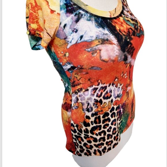 Alberto Makali - Orange Leopard and Volcanic Lava Print Short Sleeve Tee Shirt - Picture 6 of 16
